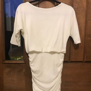 Hollyworld crepe dress. Boat neck, rouched bottom